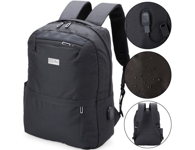 Mochila Para Notebook Personalizada De Nylon Com Saída USB Lateral
