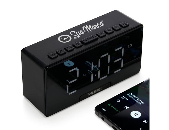 Caixa De Som Multimídia Personalizada Com Relógio, Suporte Para Celular E Bluetooth