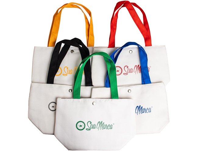 Bolsa Personalizada De Lona Com Fecho Boto E Alas Coloridas