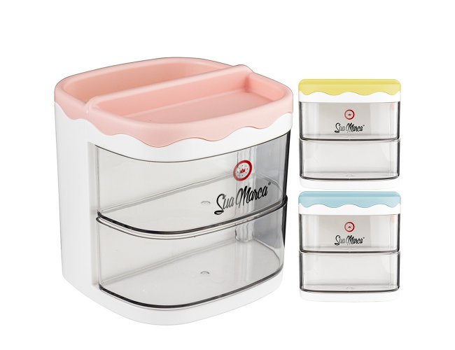 Organizador De Mesa Personalizado De Plástico E Acrílico Com 2 Compartimentos