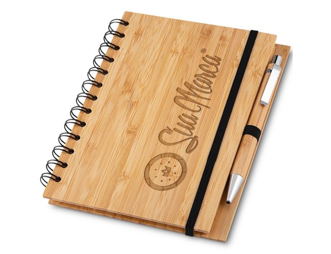 Caderno Ecológico Personalizado Com Caneta E Capa De Bambu 18x14,6cm