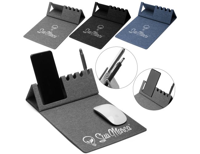 Mouse Pad Personalizado Com Suporte Para Celular E Canetas De rPET