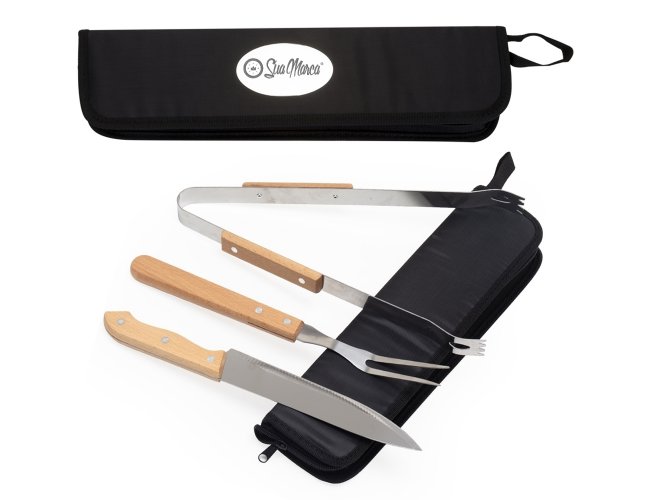 Kit Churrasco Personalizado Com 3 Peças E Estojo De Nylon