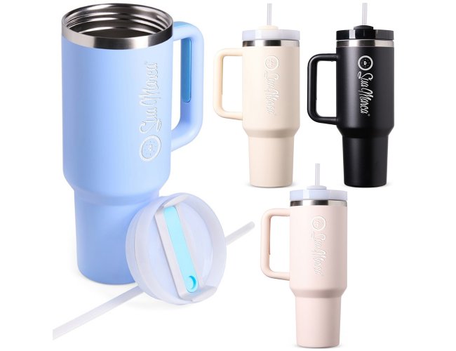 Caneca Térmica Personalizada De Aço Inox Com Tampa, Canudo E Capacidade De 1,2 Litros