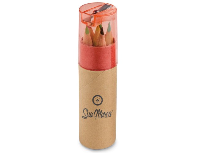 Mini Lápis De Cor Personalizado Com 6 Lápis Coloridos, Apontador E Estojo De Papelão ROLS