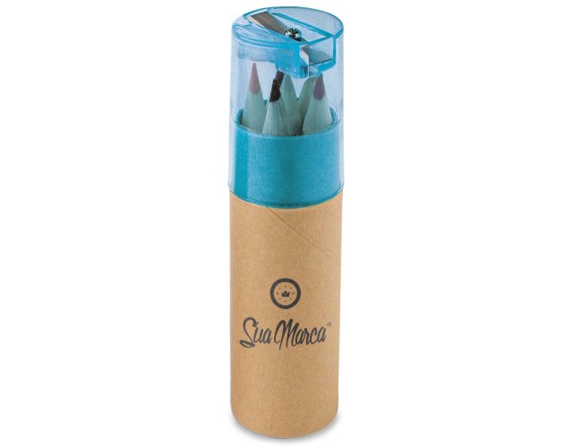Mini Lápis De Cor Personalizado Com 6 Lápis Coloridos, Apontador E Estojo De Papelão ROLS