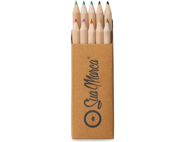 Mini Lápis De Cor Personalizado Com 10 Lápis Coloridos E Estojo De Papelão CRAFTI