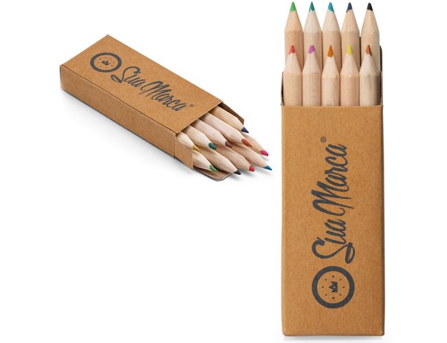 Mini Lápis De Cor Personalizado Com 10 Lápis Coloridos E Estojo De Papelão CRAFTI