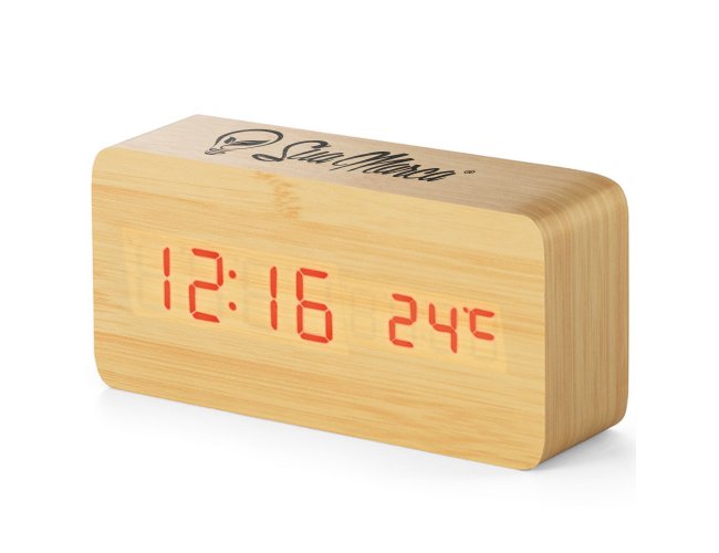 Relógio De Mesa Ecológico Personalizado Com Calendário, Alarme E Termômetro Em MDF DARWIN II