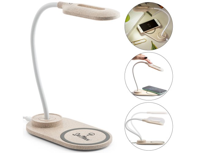 Luminária De Mesa Ecológica Personalizada Com Carregador Wirelees, E Haste Flexível LEZZO