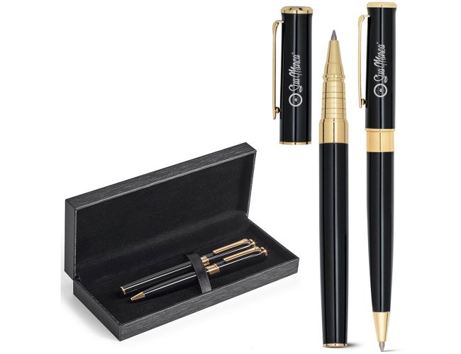 Conjunto De Canetas Personalizadas Metal Roller E Esferográfica Com Estojo VERSAILLES