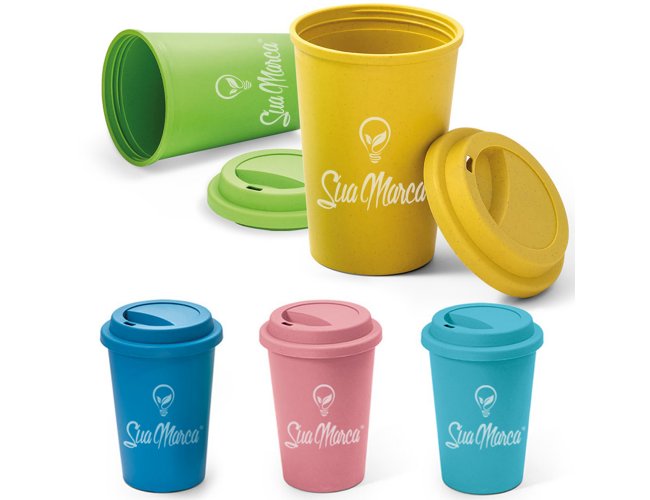 Copo Ecológico Personalizado De Fibra De Bambu E PP Com Tampa 450ml BACURI