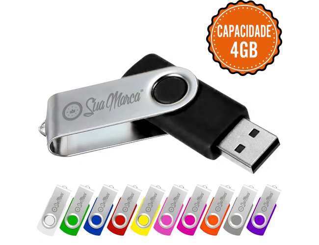 Pen Drive Giratório Personalizado De Plástico E Metal Com Capacidade De 4GB
