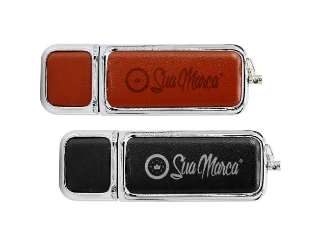 Pen Drive Personalizado De Couro E Metal Com Tampa Protetora