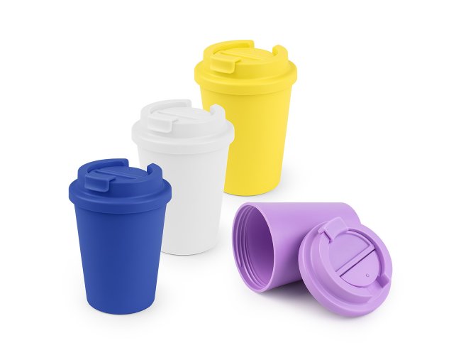 Copo plástico produzido em Plástico RPET Personalizado, com capacidade de 400ml, tampa rosqueável.