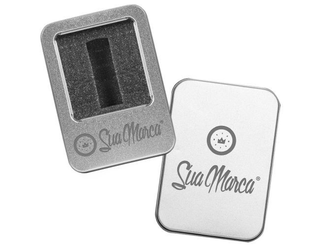 Estojo Para Pen Drive Personalizado De Alumínio Com Visor Transparente Modelo PEQUENO