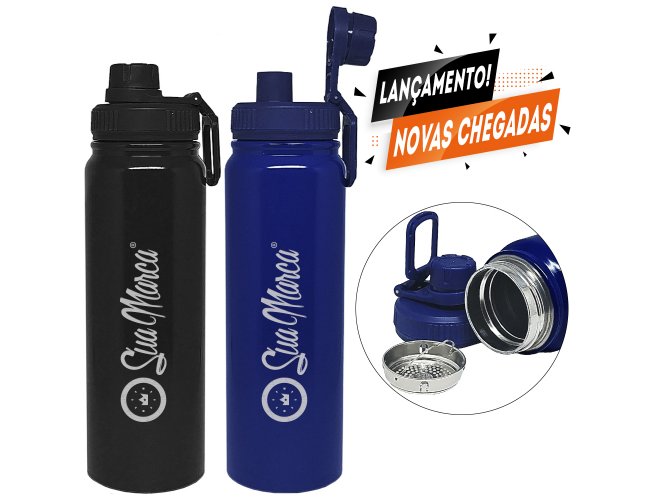 Garrafa Térmica Personalizada De Aço Inox Com Infusor, Tampa Com Alça E Capacidade De 800ml