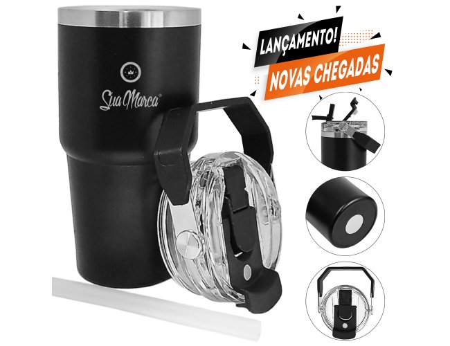 Copo Térmico Personalizado De Aço Inox Com Tampa, Alça E Canudo De 650ml