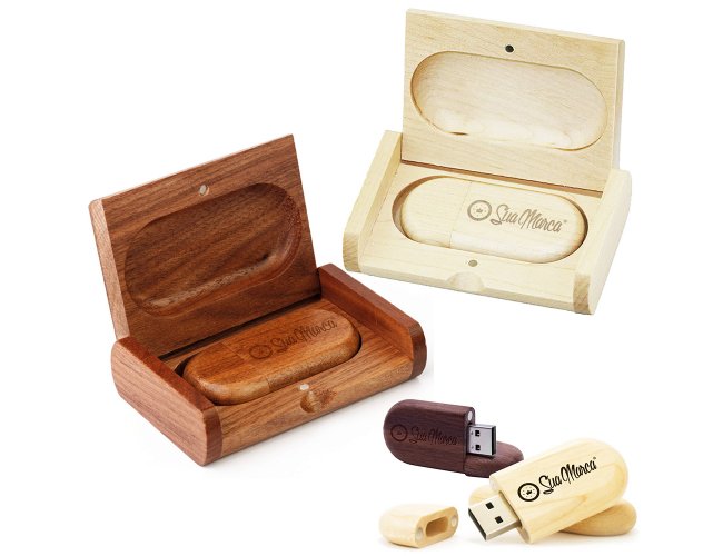 Kit Pen Drive Personalizado Oval Com Estojo De Bambu