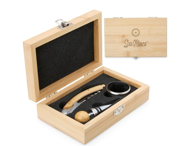 Kit Vinho Personalizado de Bambu 3 Peas XV8169