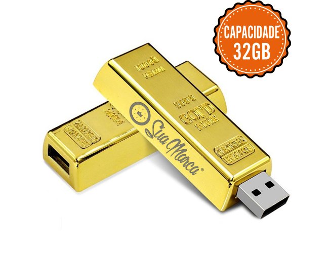 Pen Drive Personalizado Com Formato De Barra De Ouro Retrátil E Capacidade De 32GB