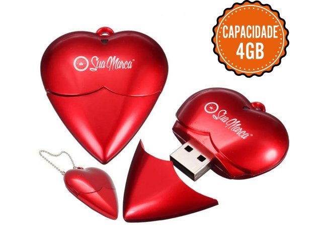 Pen Drive Personalizado Com Formato De Coração Em Plástico E Capacidade De 4GB