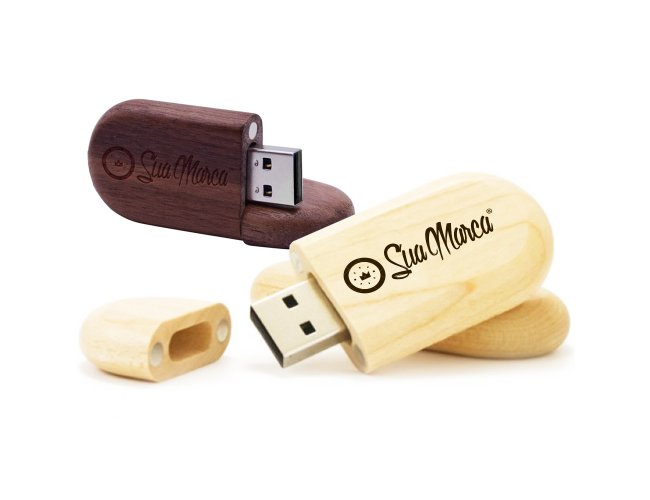 Pen Drive Ecolgico Oval Personalizado Com Tampa Fixada Por Im