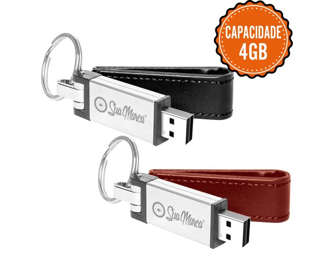 Pen Drive Personalizado De Metal Com Fivela De Couro Sintético, Argola Para Chaveiro E Capacidade De 4GB