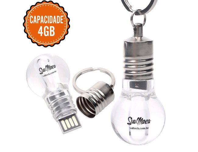 Pen Drives Personalizado Com Formato De Lâmpada De Plástico, Metal E Argola Para Chaveiro Com Capacidade De 4GB