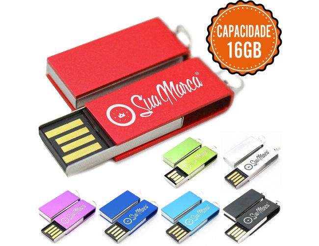Mini Pen Drive Personalizado Giratório De Metal FLY Com Capacidade De 16GB