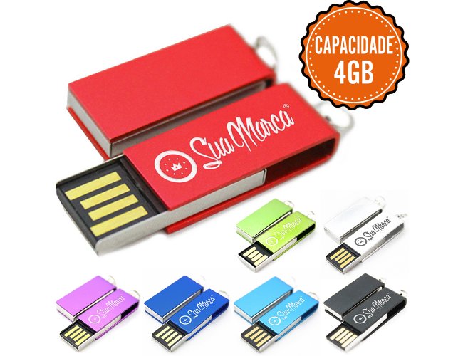 Mini Pen Drive Personalizado Giratório De Metal FLY Com Capacidade De 4GB