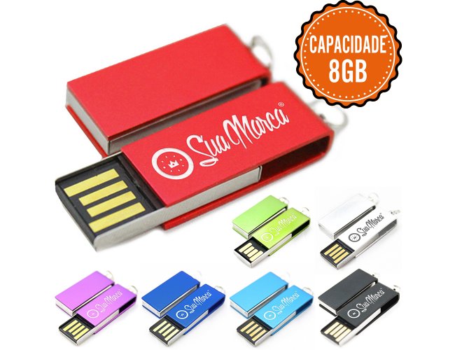 Mini Pen Drive Personalizado Giratório De Metal FLY Com Capacidade De 8GB