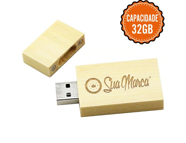 Pen Drive Ecológico Retangular Grande Personalizado Com Tampa Fixada Por Imã E Capacidade De 32GB