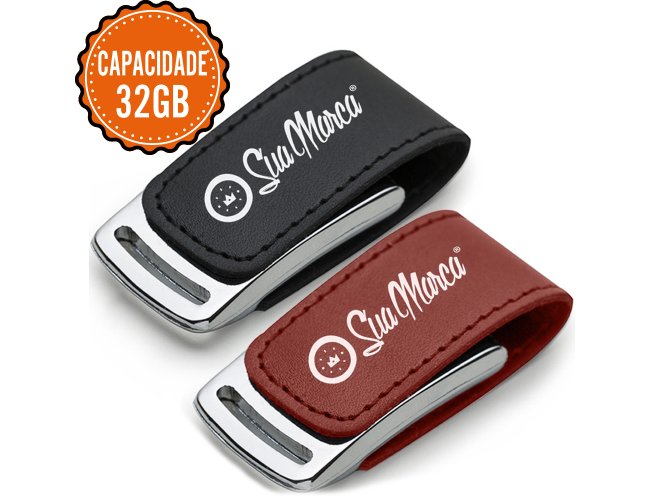 Pen Drive Personalizado De Metal Com Fivela De Couro Sintético E Capacidade De 32GB