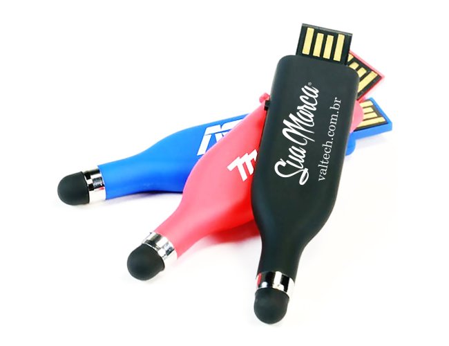 Pen Drive Personalizado De Plstico Retrtil Com Ponteira Touch De Borracha