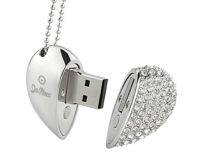 Pen Drive Personalizado De Metal Com Formato De Corao E Com Pedras Strass