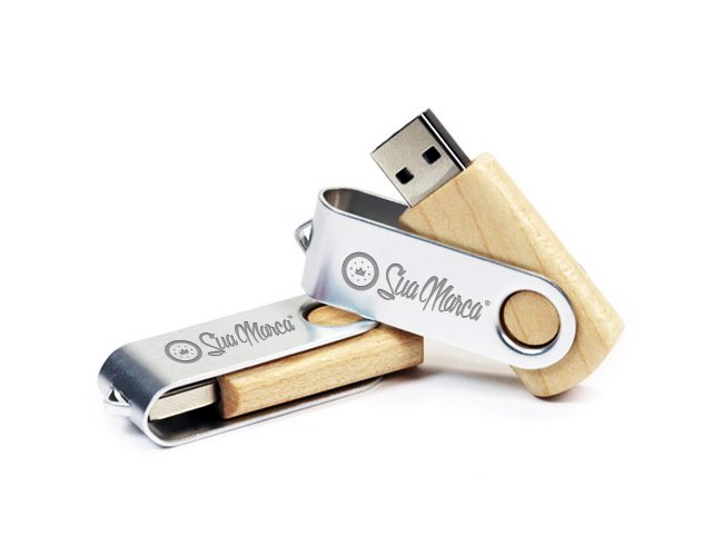 Pen Drive Giratrio Ecolgico Personalizado De Bambu E Metal