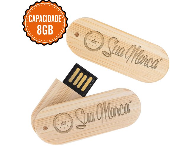 Pen Drive Giratório Ecológico Personalizado De Bambu Modelo PEQUENO Com Capacidade De 8GB