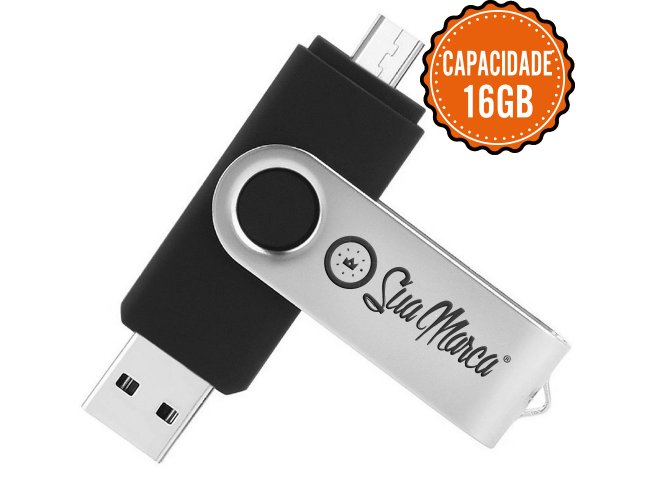 Pen Drive Giratório Personalizado De Plástico E Metal Com Saída USB E Micro USB E Capacidade De 16GB