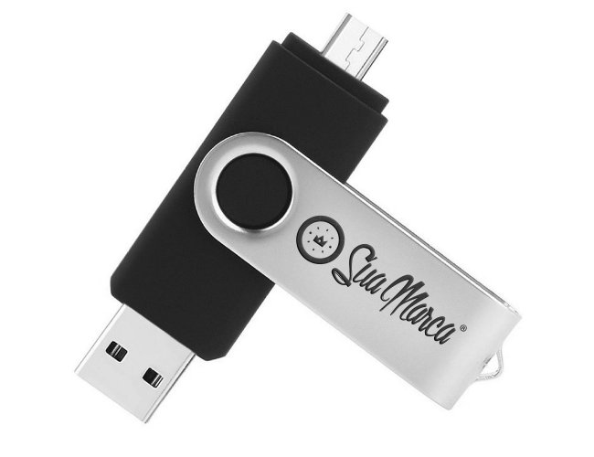 Pen Drive Giratório Personalizado De Plástico E Metal Com Saída USB E Micro USB