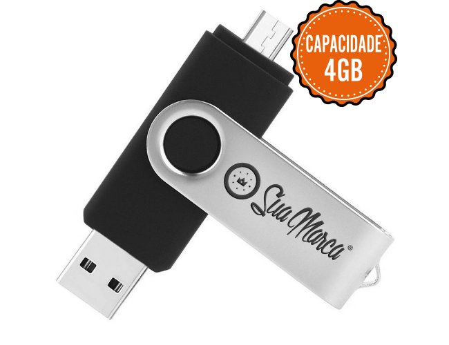 Pen Drive Giratório Personalizado De Plástico E Metal Com Saída USB E Micro USB E Capacidade De 4GB