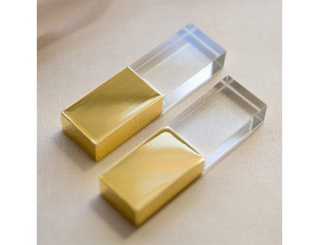 Pen drive cristal personalizado com tampa dourada