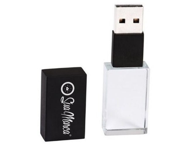 Pen Drive Personalizado Cristal Com Tampa Preta De Metal