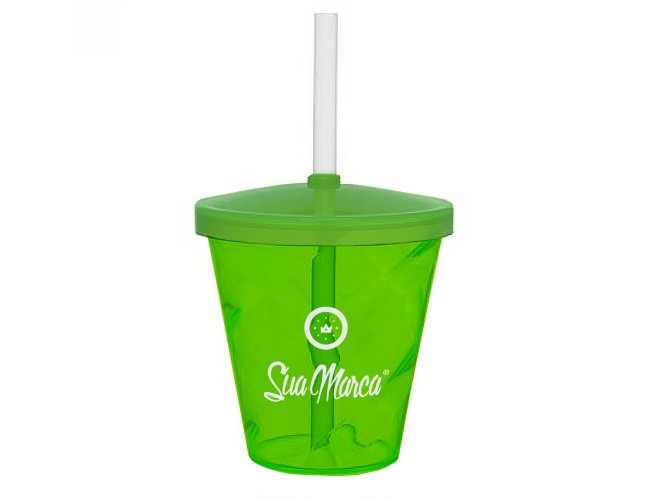 Mini Copo Twister Personalizado De PS Cristal Com Tampa E Canudo Capacidade De 350ml
