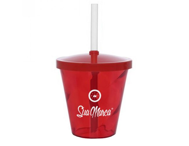 Mini Copo Twister Personalizado De PS Cristal Com Tampa E Canudo Capacidade De 350ml