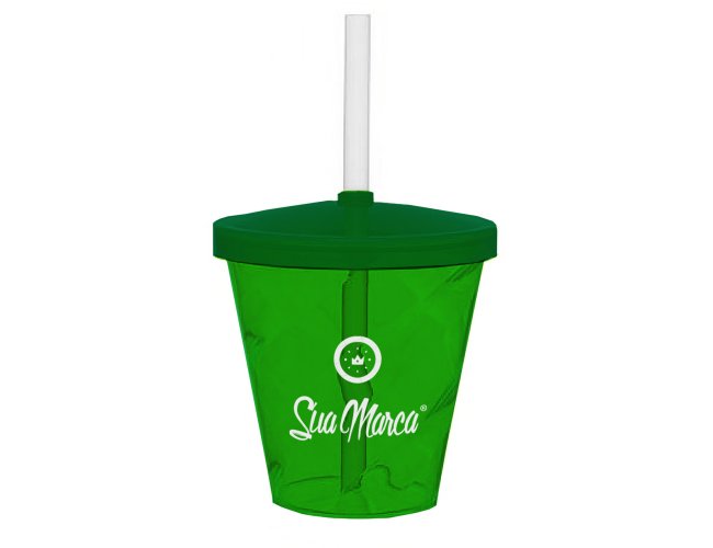 Mini Copo Twister Personalizado De PS Cristal Com Tampa E Canudo Capacidade De 350ml