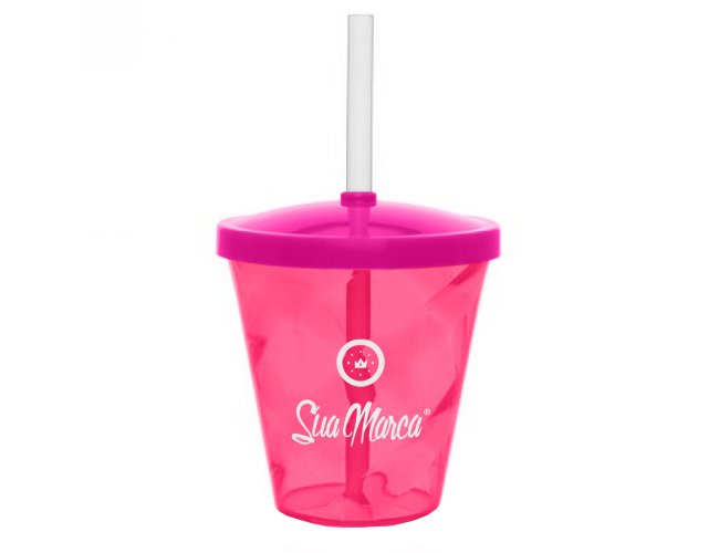 Mini Copo Twister Personalizado De PS Cristal Com Tampa E Canudo Capacidade De 350ml