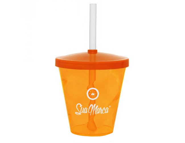 Mini Copo Twister Personalizado De PS Cristal Com Tampa E Canudo Capacidade De 350ml