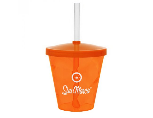 Mini Copo Twister Personalizado De PS Cristal Com Tampa E Canudo Capacidade De 350ml