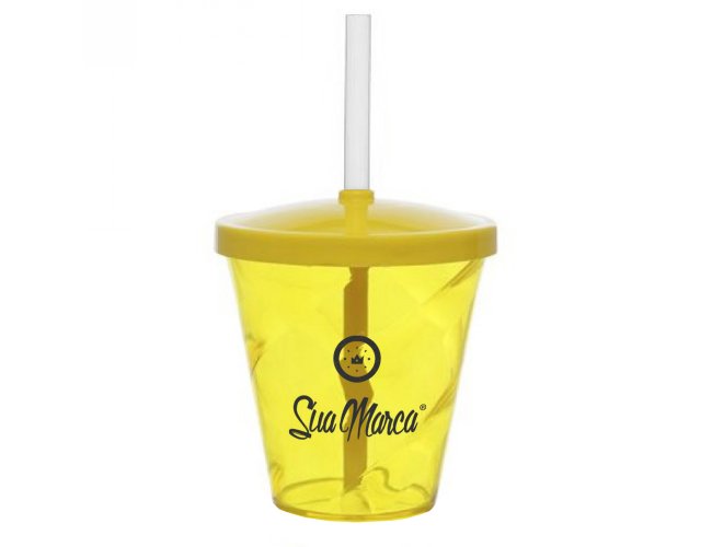 Mini Copo Twister Personalizado De PS Cristal Com Tampa E Canudo Capacidade De 350ml